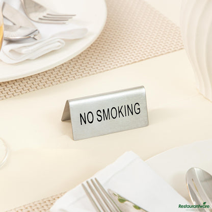 Wholesale Restaurantware Double-Sided Stainless Steel "No Smoking" Table Tent Sign - 3"×1.2"×1.4"- Bulk
