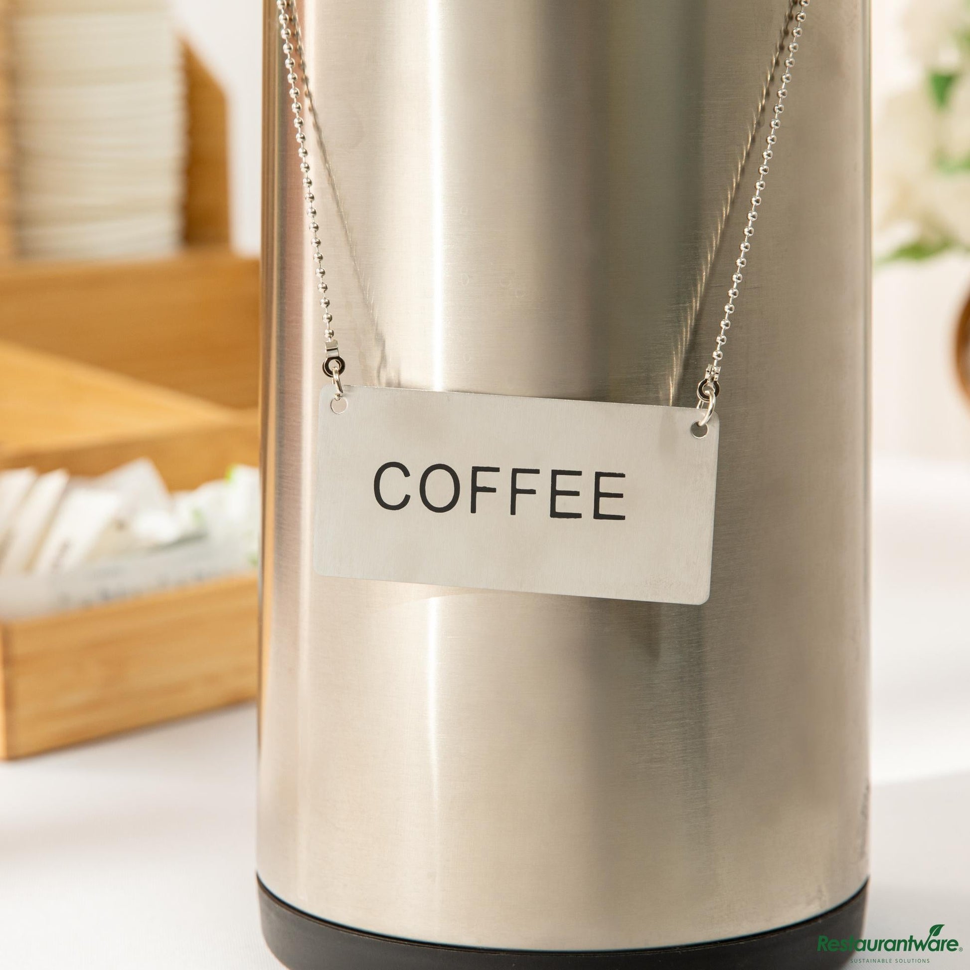 Wholesale Restaurantware Stainless Steel Coffee Chafer Urn Chain - with "Coffee" Label - 3.5"×1.7"×0.03"- Bulk