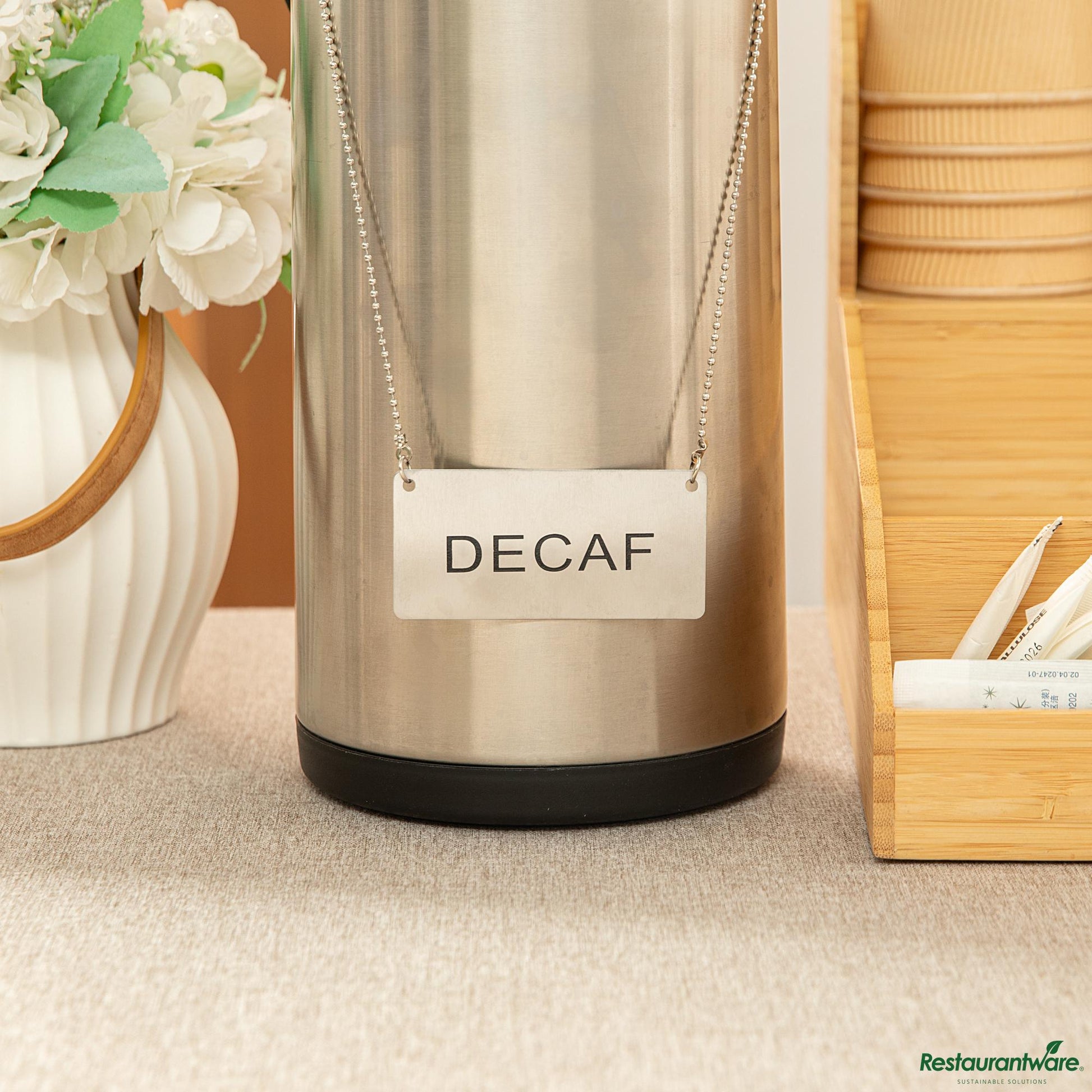 Wholesale Restaurantware Stainless Steel Coffee Chafer Urn Chain - with "Decaf" Label - 3.5"×1.7"×0.03"- Bulk