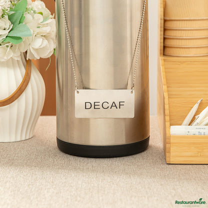 Wholesale Restaurantware Stainless Steel Coffee Chafer Urn Chain - with "Decaf" Label - 3.5"×1.7"×0.03"- Bulk