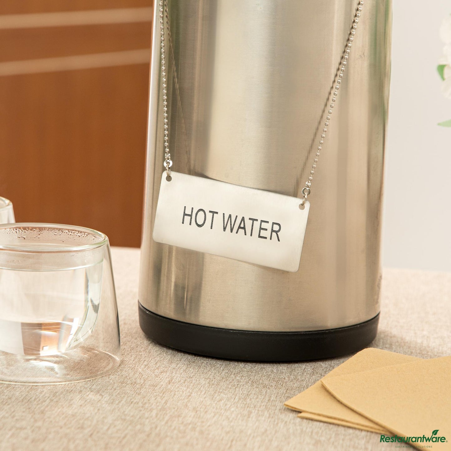 Wholesale Restaurantware Stainless Steel Coffee Chafer Urn Chain - with "Hot Water" Label - 3.5"×1.7"×0.03"- Bulk