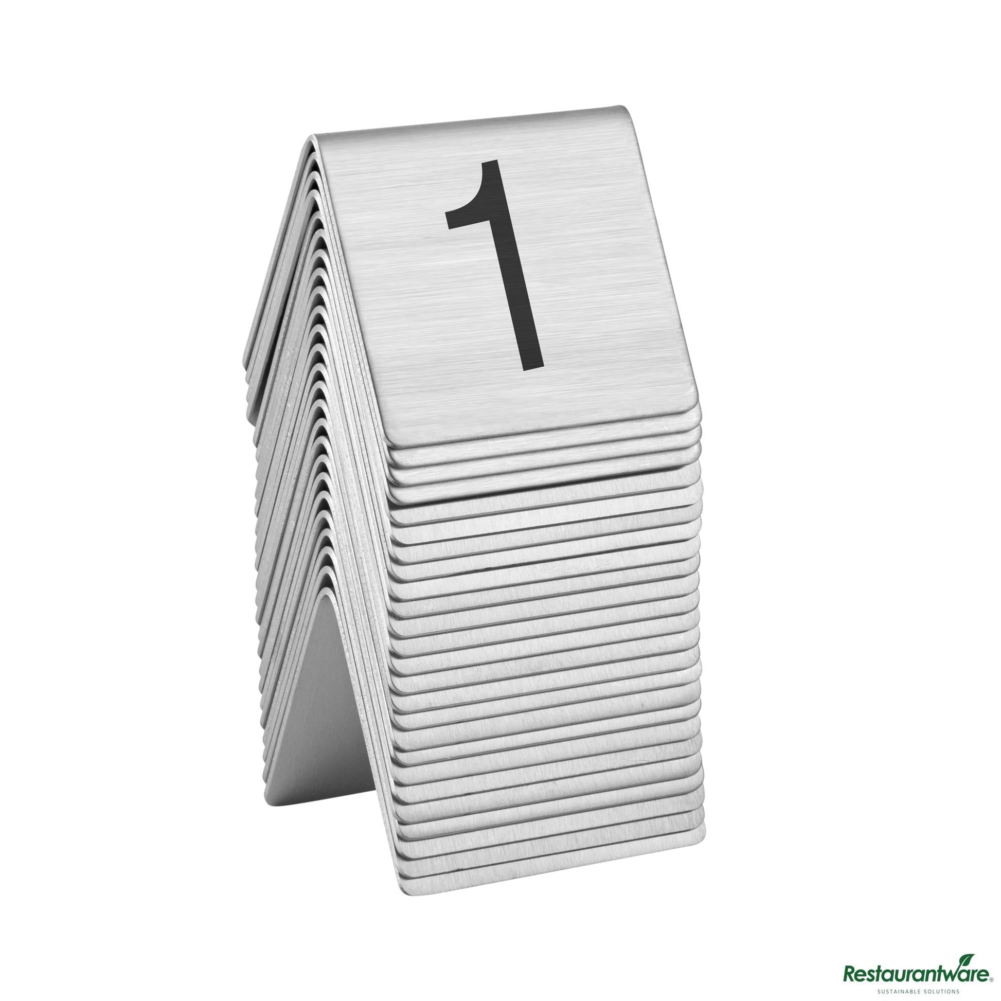 Wholesale Restaurantware Stainless Steel Number Table Tents - 1 to 25 - 3"×2.6"×5"- Bulk