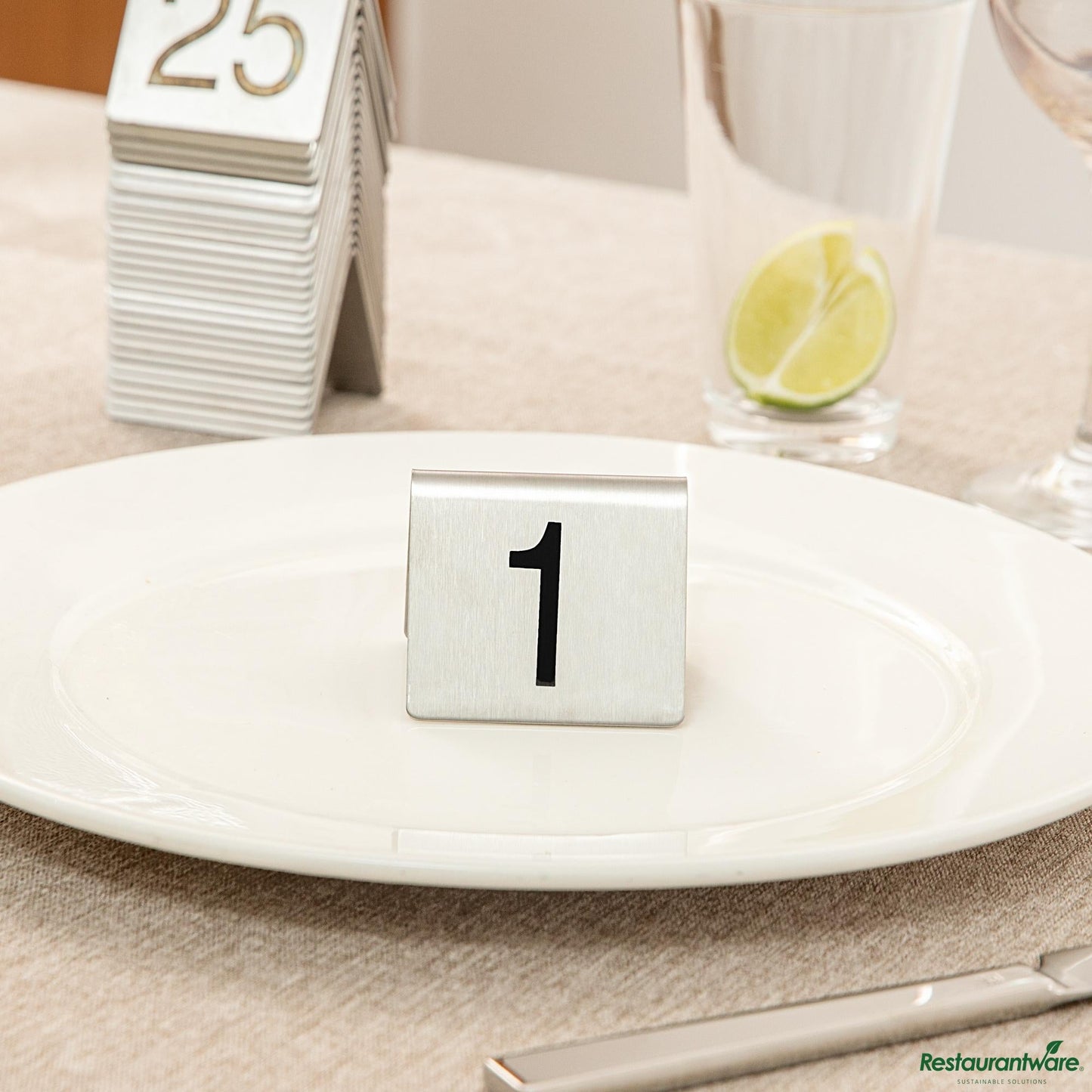 Wholesale Restaurantware Stainless Steel Number Table Tents - 1 to 25 - 3"×2.6"×5"- Bulk