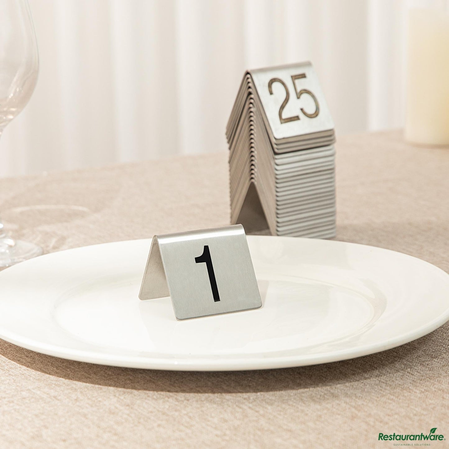 Wholesale Restaurantware Stainless Steel Number Table Tents - 1 to 25 - 3"×2.6"×5"- Bulk