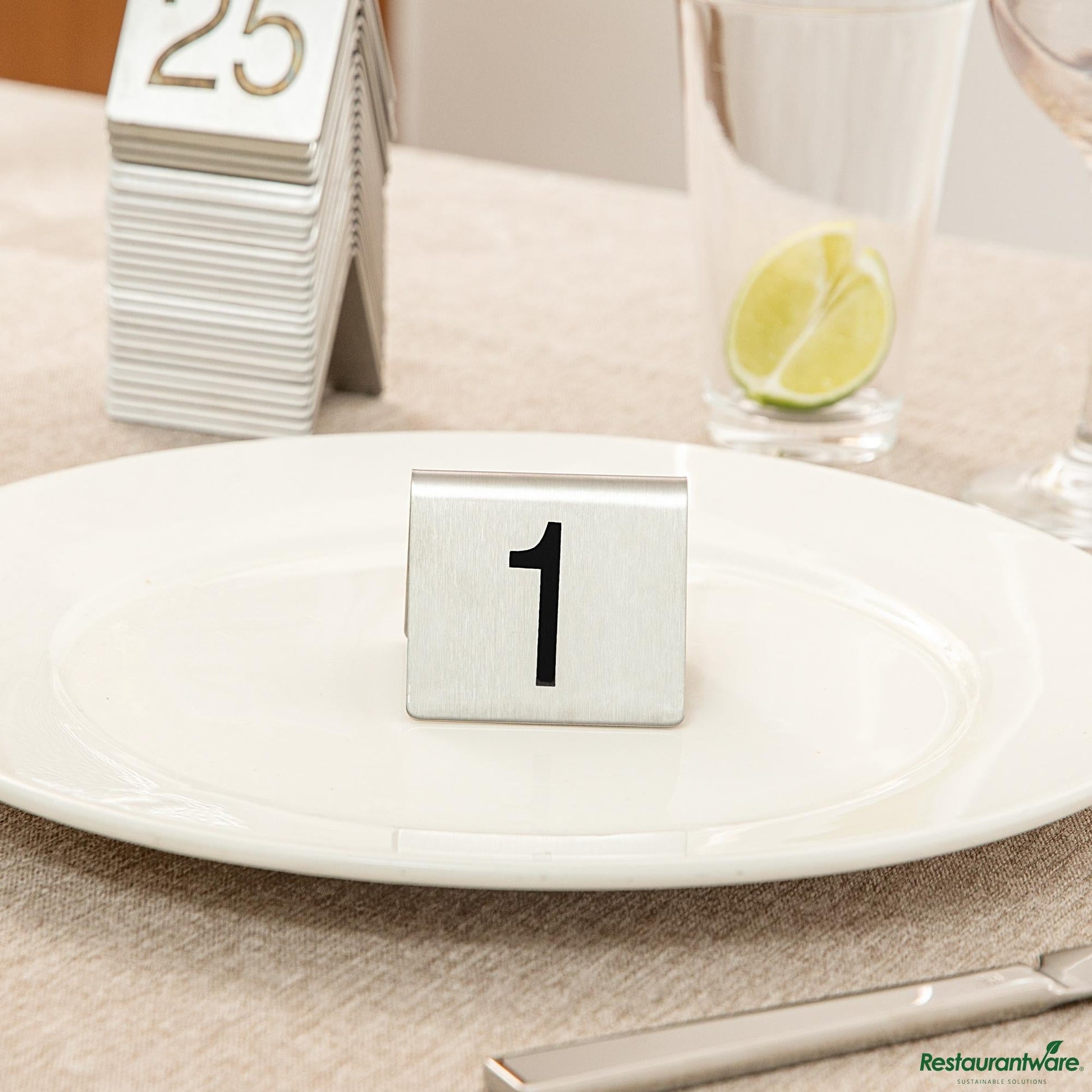 Wholesale Restaurantware Stainless Steel Number Table Tents - 1 to 25 - 3"×2.6"×5"- Bulk