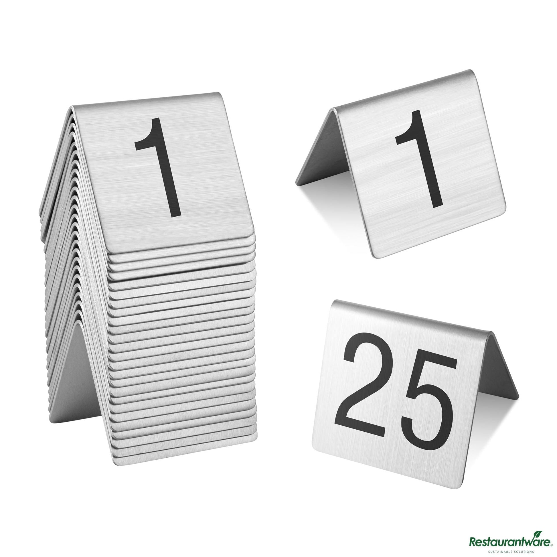 Wholesale Restaurantware Stainless Steel Number Table Tents - 1 to 25 - 3"×2.6"×5"- Bulk