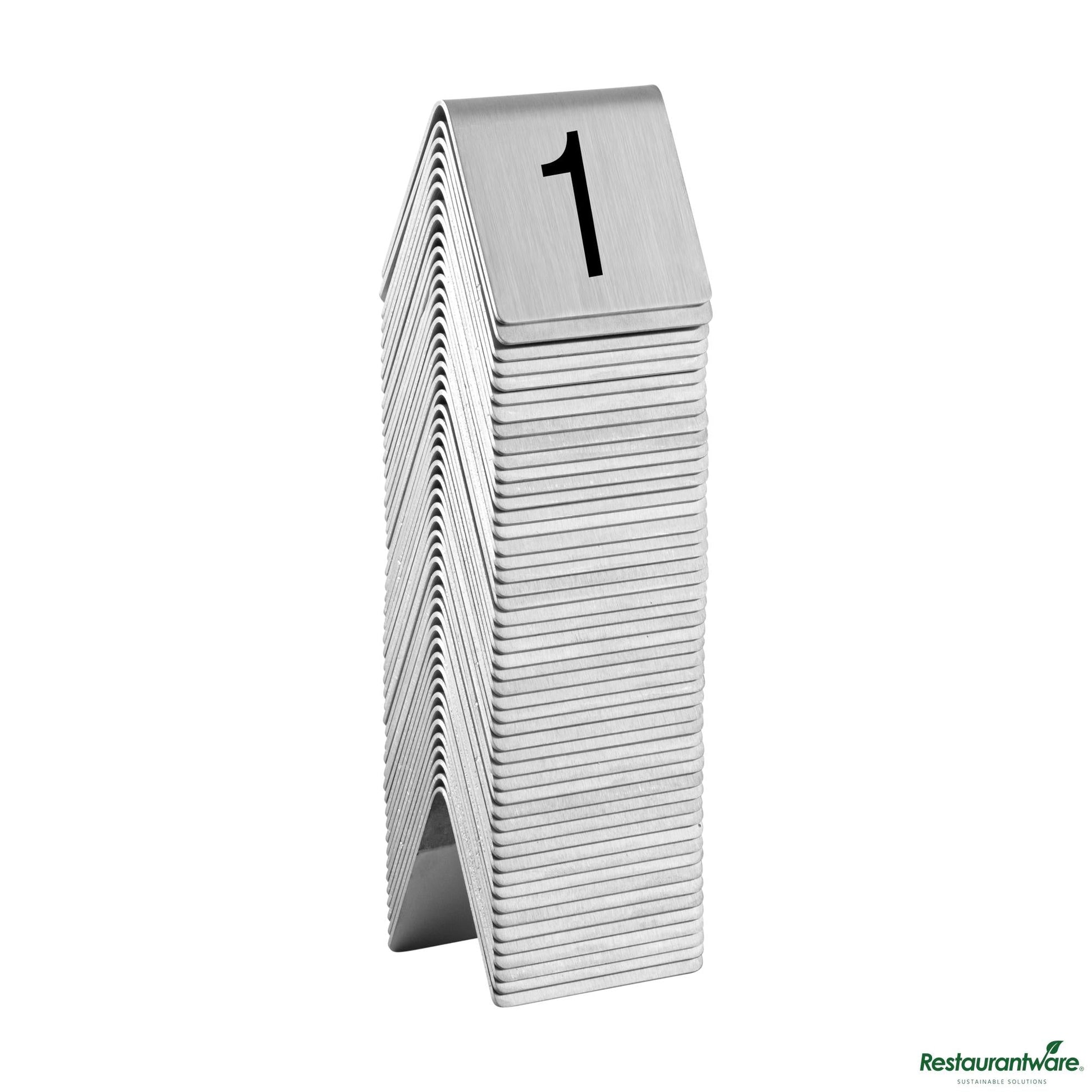 Wholesale Restaurantware Stainless Steel Number Table Tents - 1 to 50 - 5.3"×3"×5.6"- Bulk