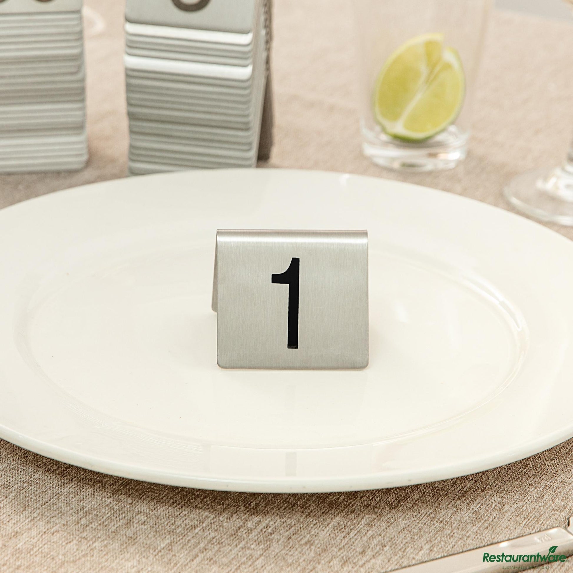Wholesale Restaurantware Stainless Steel Number Table Tents - 1 to 50 - 5.3"×3"×5.6"- Bulk