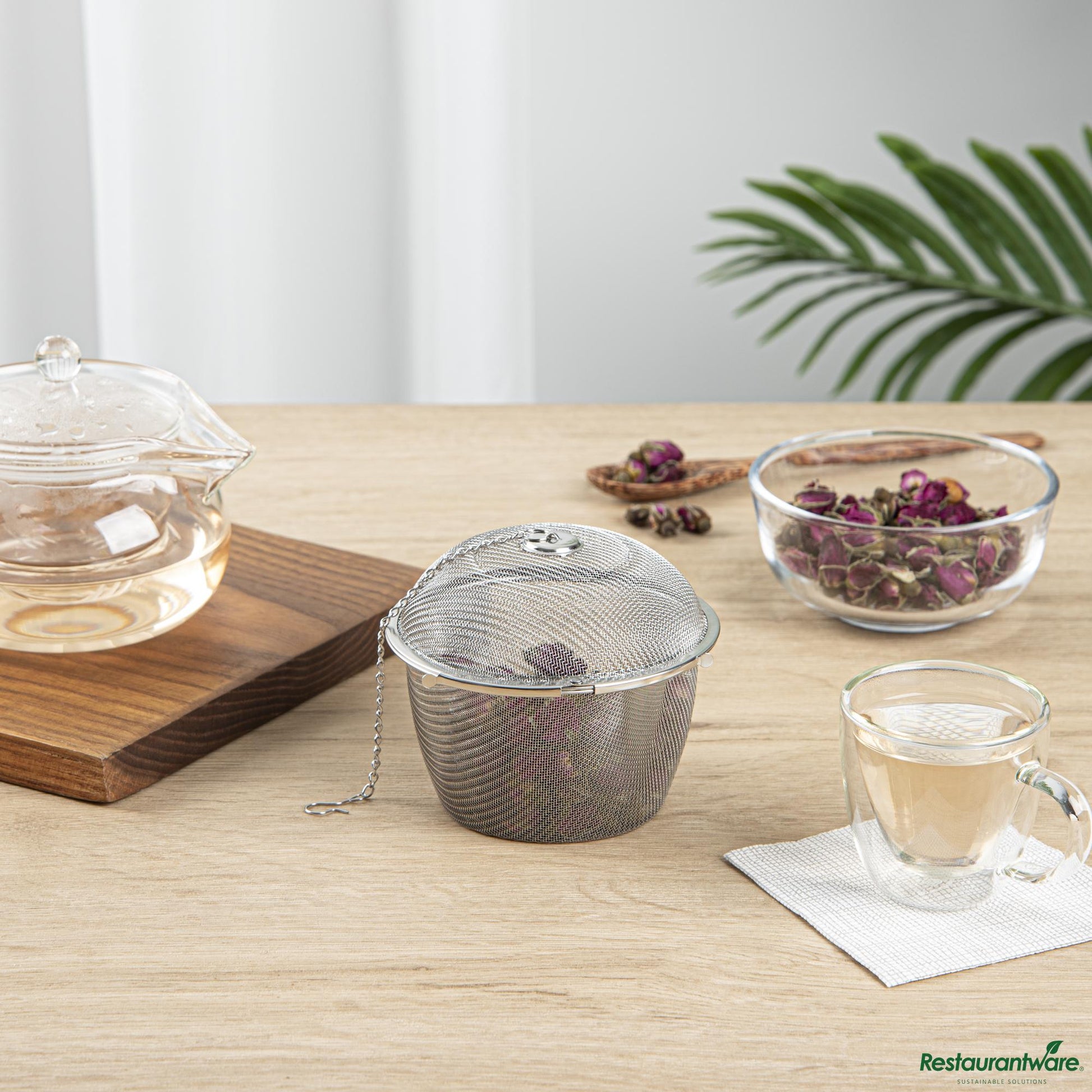 Wholesale Restaurantware Stainless Steel Extra Large Fine Mesh Loose Leaf Tea / Spice Infuser - 4.3"×4.3"×3.5"- Bulk
