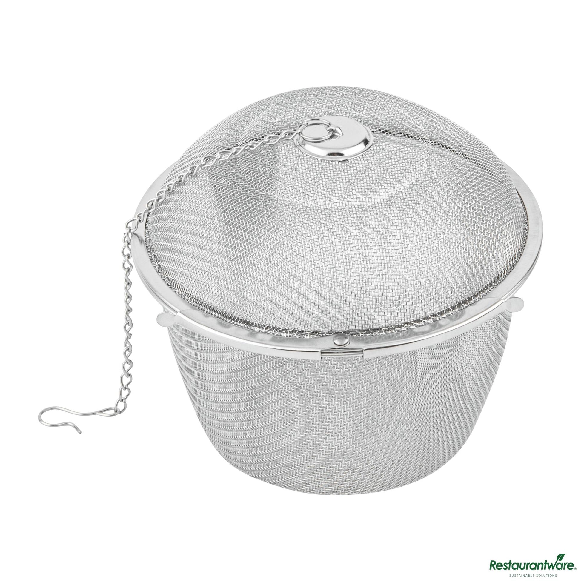 Wholesale Restaurantware Stainless Steel Extra Large Fine Mesh Loose Leaf Tea / Spice Infuser - 4.3"×4.3"×3.5"- Bulk