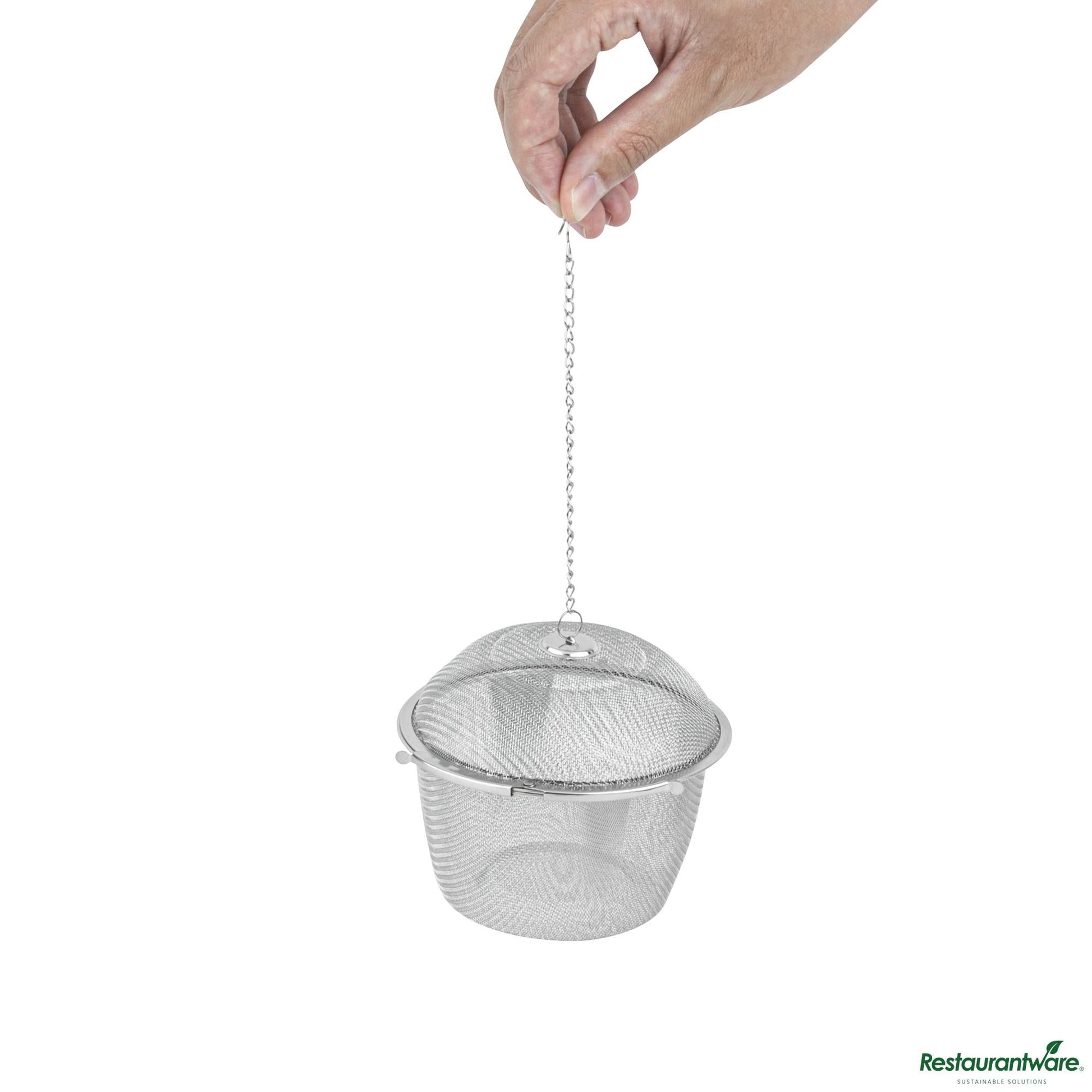Wholesale Restaurantware Stainless Steel Extra Large Fine Mesh Loose Leaf Tea / Spice Infuser - 4.3"×4.3"×3.5"- Bulk