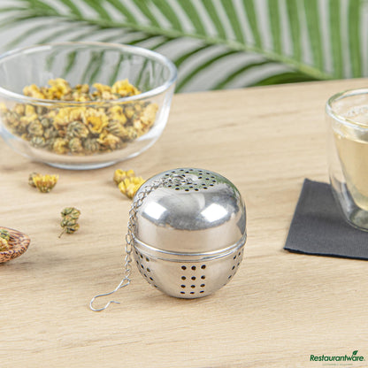 Wholesale Restaurantware Stainless Steel Loose Leaf Tea Ball Infuser - with Chain - 2.2"×2.2"×2.3"- Bulk