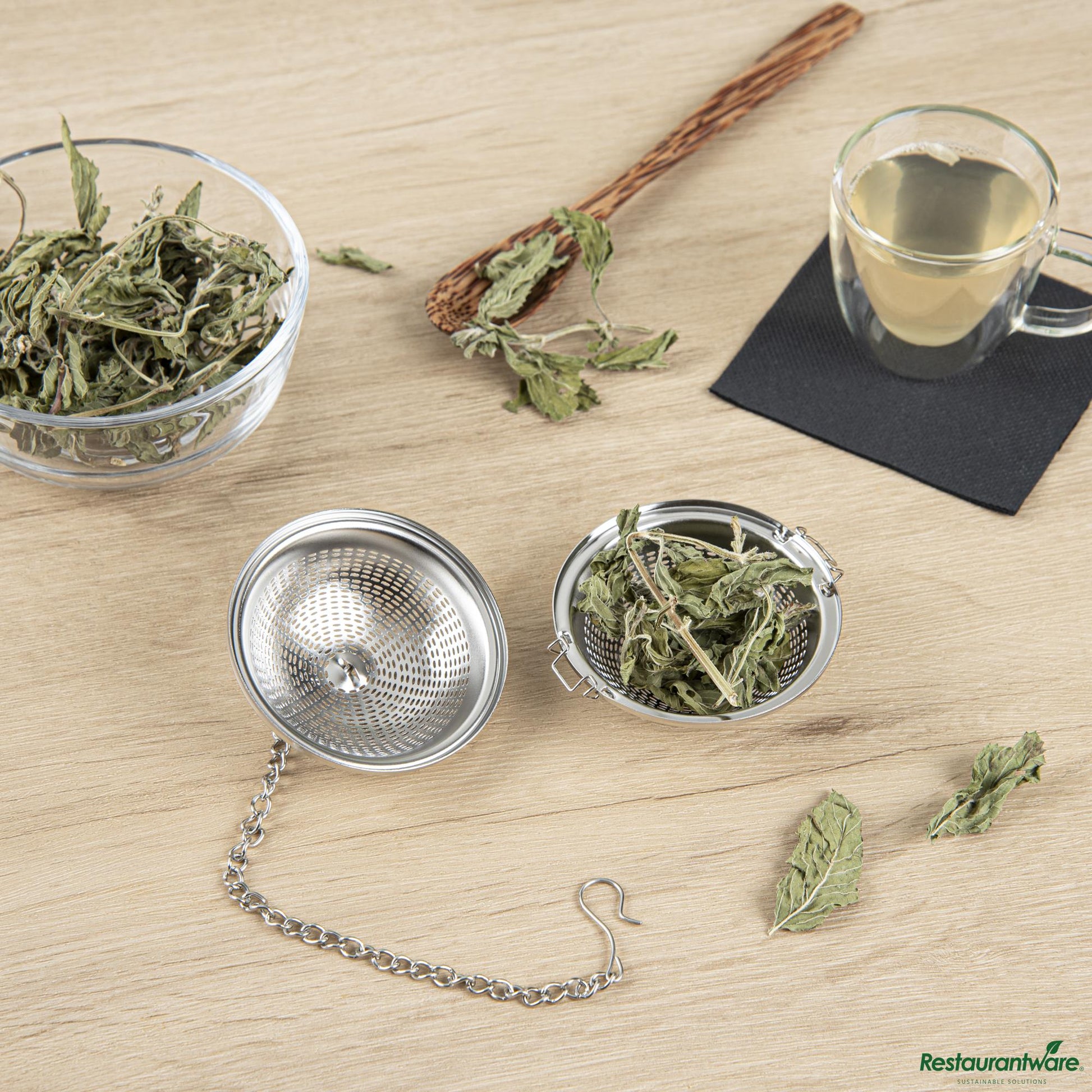 Wholesale Restaurantware Stainless Steel Extra Fine Mesh Loose Leaf Tea Infuser - with Chain - 3.2"×3.2"×1.9"- Bulk