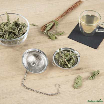 Wholesale Restaurantware Stainless Steel Extra Fine Mesh Loose Leaf Tea Infuser - with Chain - 3.2"×3.2"×1.9"- Bulk