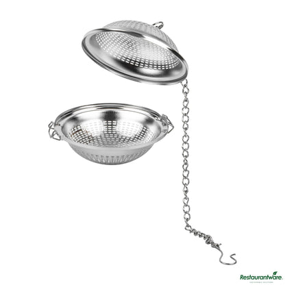 Wholesale Restaurantware Stainless Steel Extra Fine Mesh Loose Leaf Tea Infuser - with Chain - 3.2"×3.2"×1.9"- Bulk