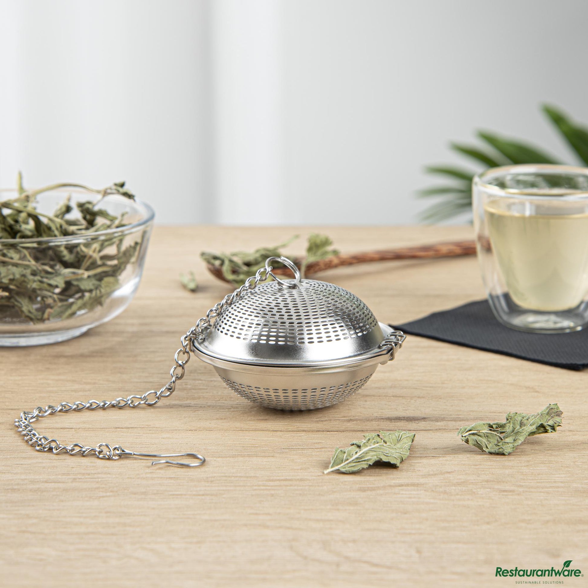 Wholesale Restaurantware Stainless Steel Extra Fine Mesh Loose Leaf Tea Infuser - with Chain - 3.2"×3.2"×1.9"- Bulk