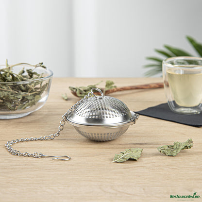 Wholesale Restaurantware Stainless Steel Extra Fine Mesh Loose Leaf Tea Infuser - with Chain - 3.2"×3.2"×1.9"- Bulk