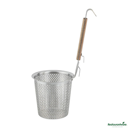 Wholesale Restaurantware Stainless Steel Noodle Strainer / Blanching Basket - Wooden Handle - 5.5"×5.5"×13.8"- Bulk