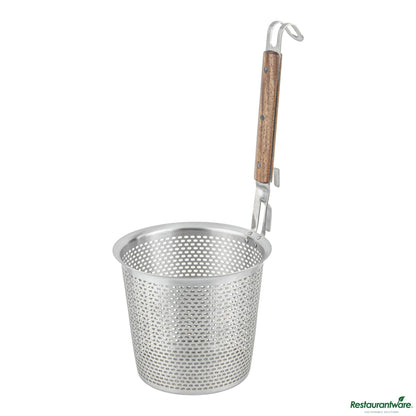 Wholesale Restaurantware Stainless Steel Noodle Strainer / Blanching Basket - Wooden Handle - 6.5"×6.5"×14.2"- Bulk