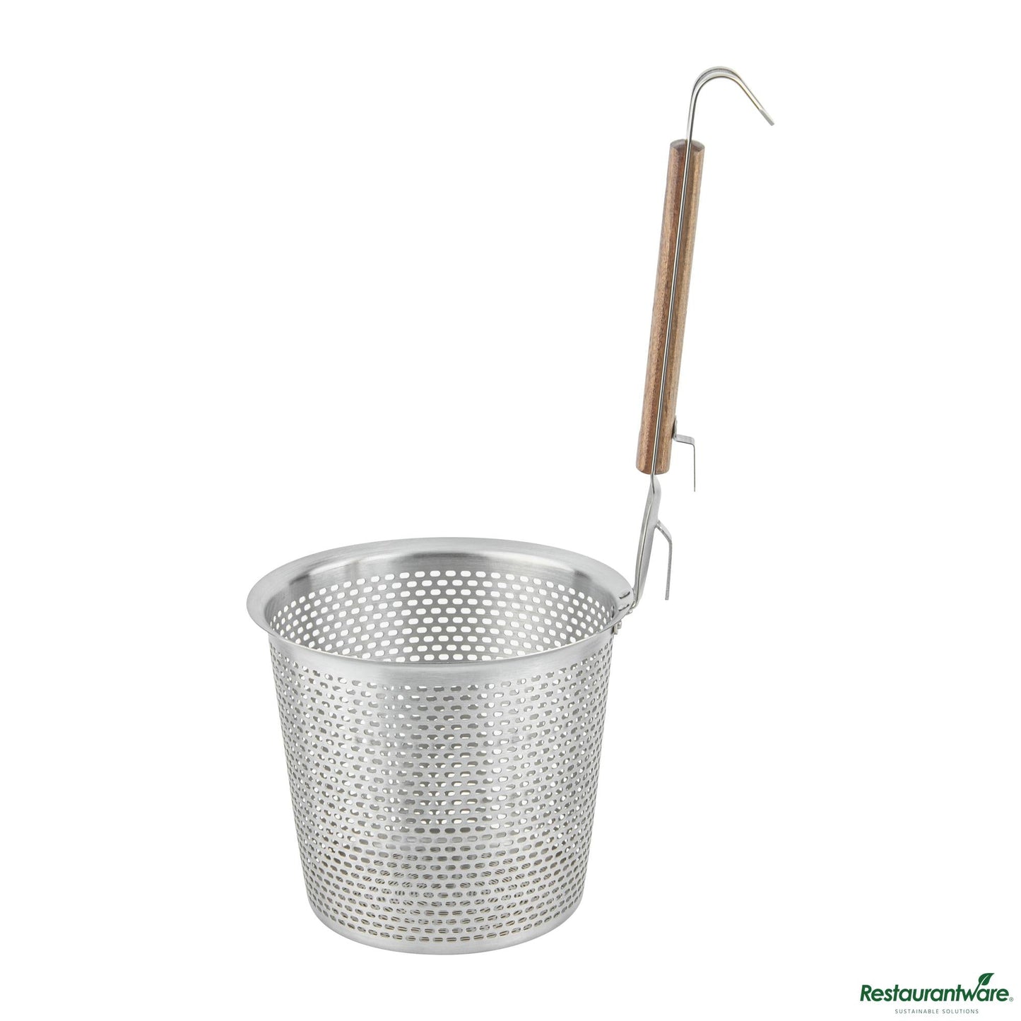 Wholesale Restaurantware Stainless Steel Noodle Strainer / Blanching Basket - Wooden Handle - 6.5"×6.5"×14.2"- Bulk