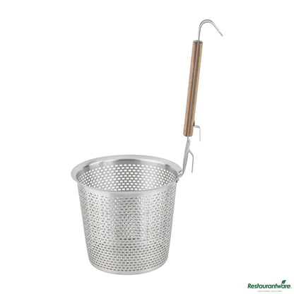Wholesale Restaurantware Stainless Steel Noodle Strainer / Blanching Basket - Wooden Handle - 6.5"×6.5"×14.2"- Bulk