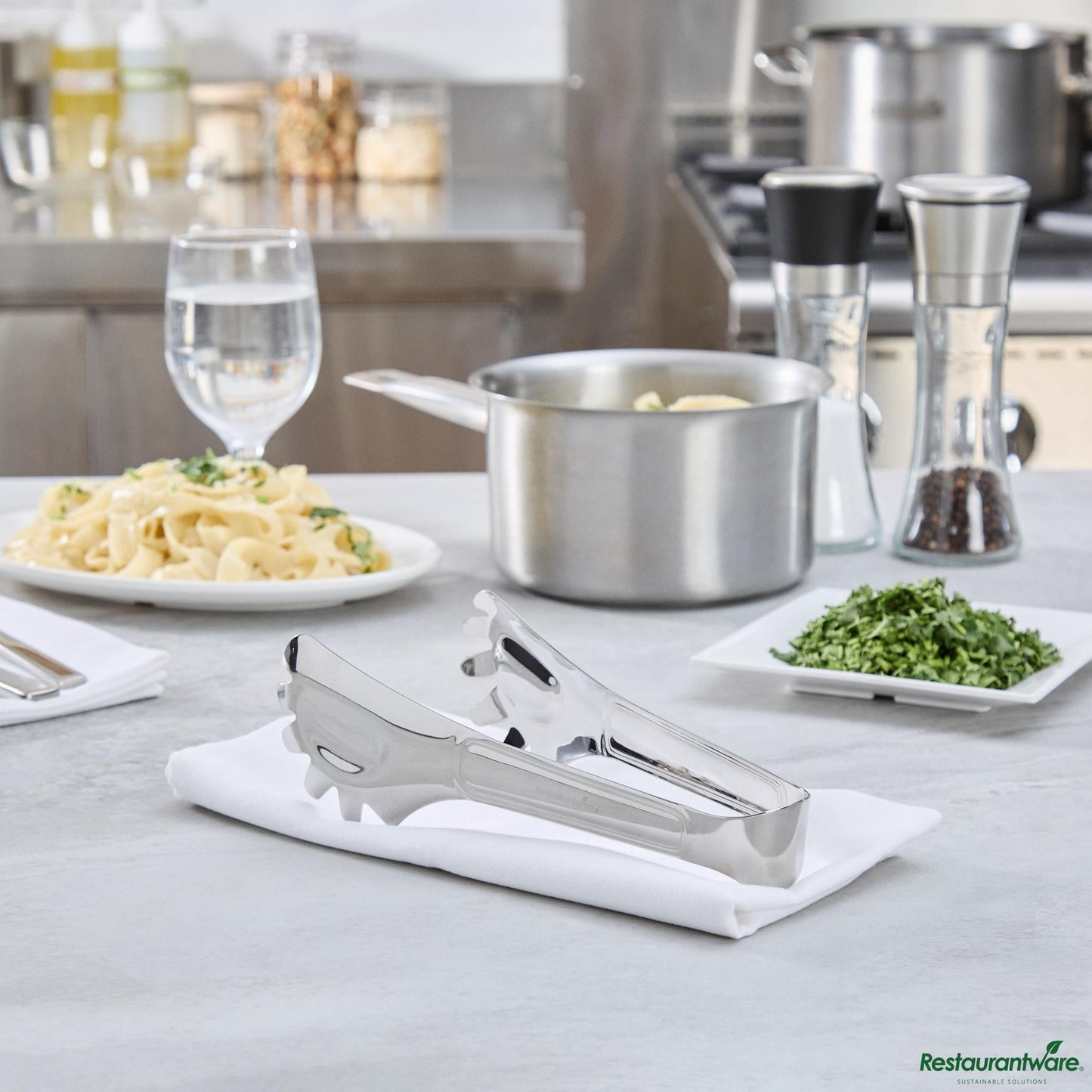 Wholesale Restaurantware Stainless Steel Pasta Tongs - 8.3"×3.8"×2.9"- Bulk