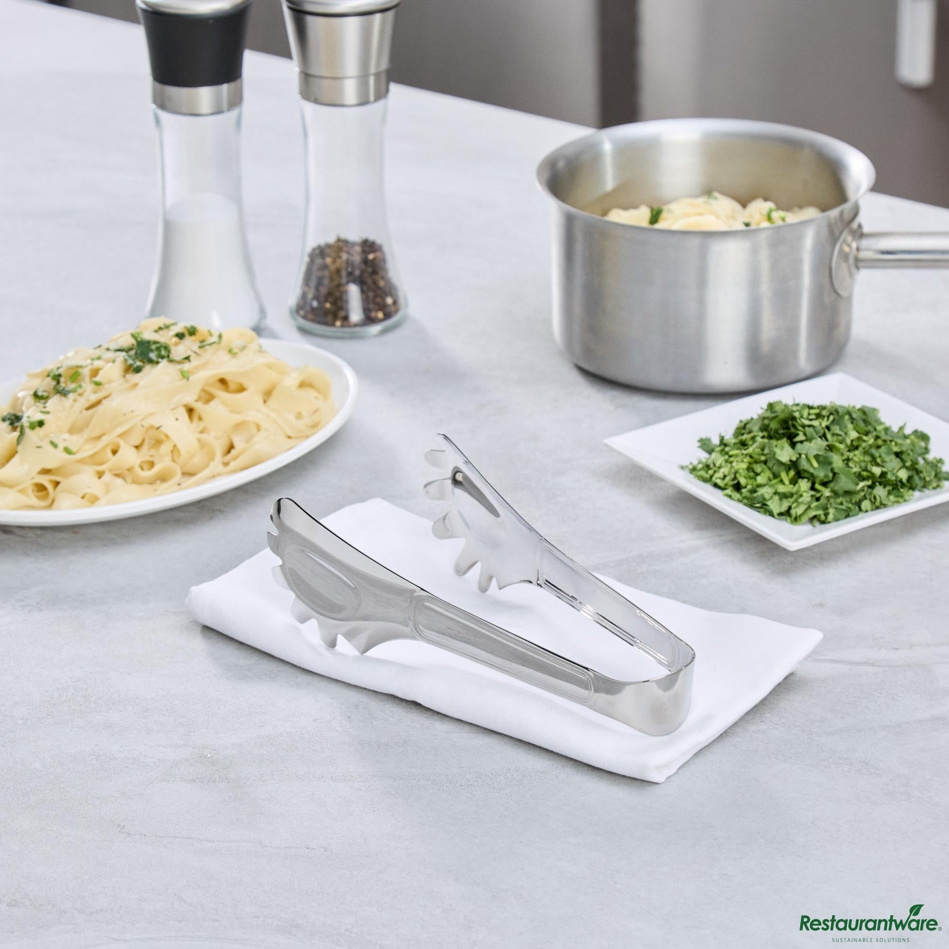 Wholesale Restaurantware Stainless Steel Pasta Tongs - 8.3"×3.8"×2.9"- Bulk