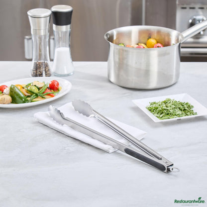 Wholesale Restaurantware Stainless Steel Grilling Tongs - 17.6"×1.4"×1.5"- Bulk