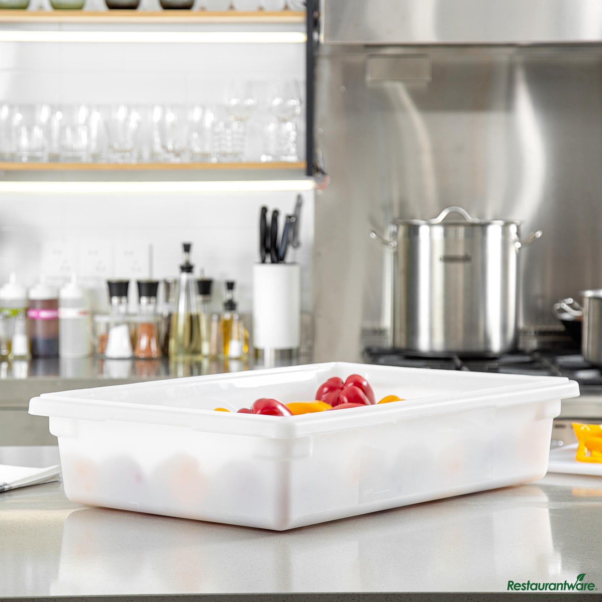 Wholesale Restaurantware Rectangle White Polyethylene Food Storage Box - with Labeling Windows - 26"×18"×6"- Bulk