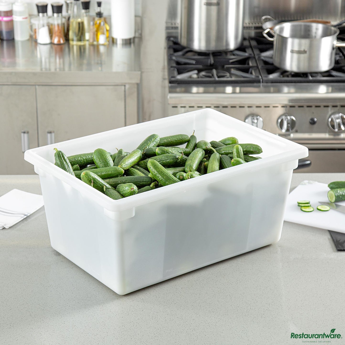 Wholesale Restaurantware Rectangle White Polyethylene Food Storage Box - with Molded-in Handles - 26"×18"×12"- Bulk