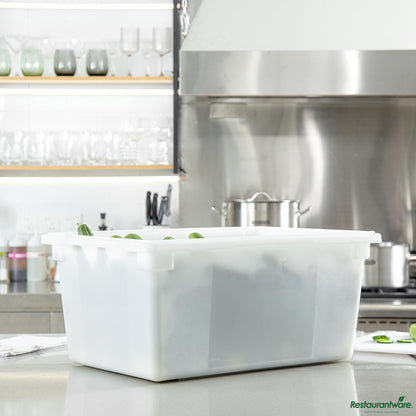 Wholesale Restaurantware Rectangle White Polyethylene Food Storage Box - with Molded-in Handles - 26"×18"×12"- Bulk