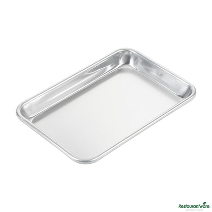 Wholesale Restaurantware 19-Gauge 1/8 Size Aluminum Bun/sheet Pan - Wire-Reinforced Beaded Rim - 9.5"×6.5"×1"- Bulk