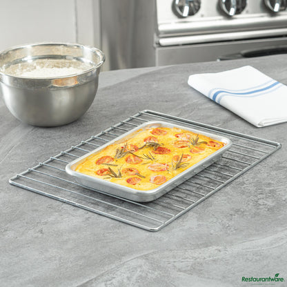 Wholesale Restaurantware 19-Gauge 1/8 Size Aluminum Bun/sheet Pan - Wire-Reinforced Beaded Rim - 9.5"×6.5"×1"- Bulk