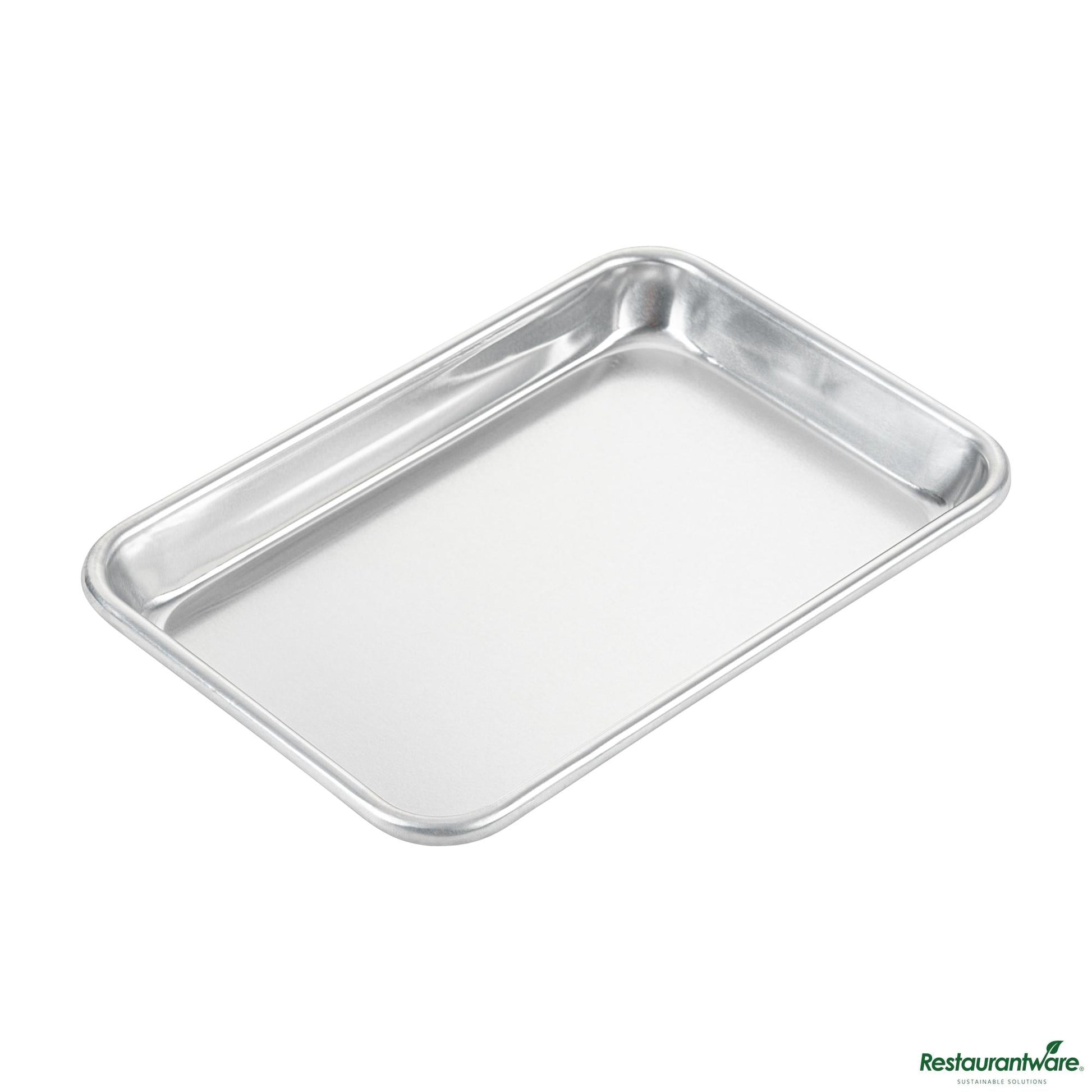 Wholesale Restaurantware 19-Gauge 1/8 Size Aluminum Bun/sheet Pan - Wire-Reinforced Beaded Rim - 9.5"×6.5"×1"- Bulk