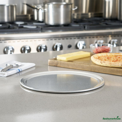 Wholesale Restaurantware Aluminum Wide Rim Pizza Pan - 13"×13"×0.4"- Bulk