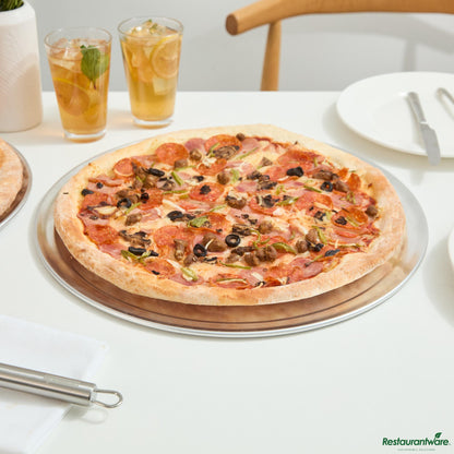 Wholesale Restaurantware Aluminum Wide Rim Pizza Pan - 16"×16"×0.4"- Bulk