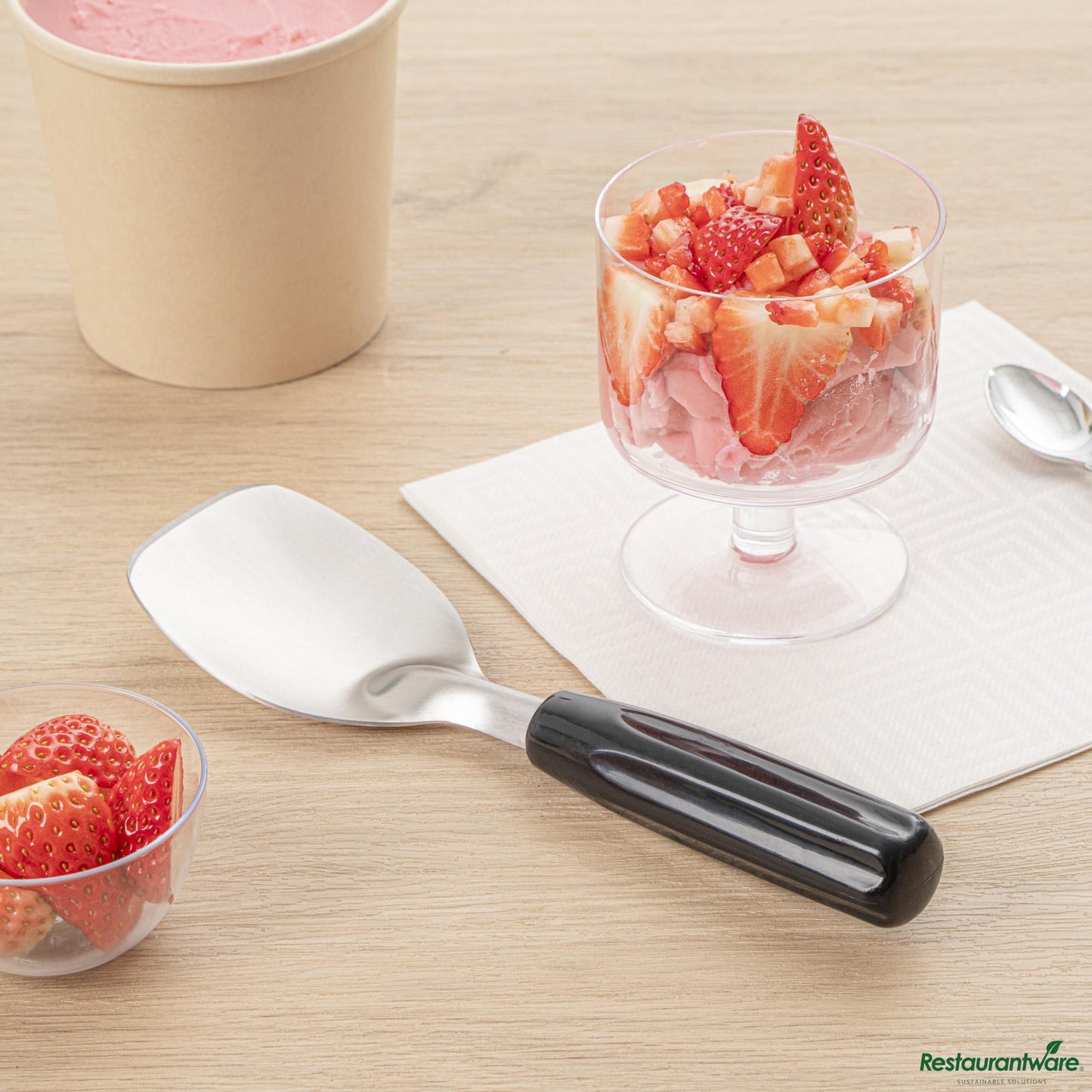 Wholesale Restaurantware Stainless Steel Ice Cream Spade - with Black Handle - 9.3"×2.8"×1.2"- Bulk