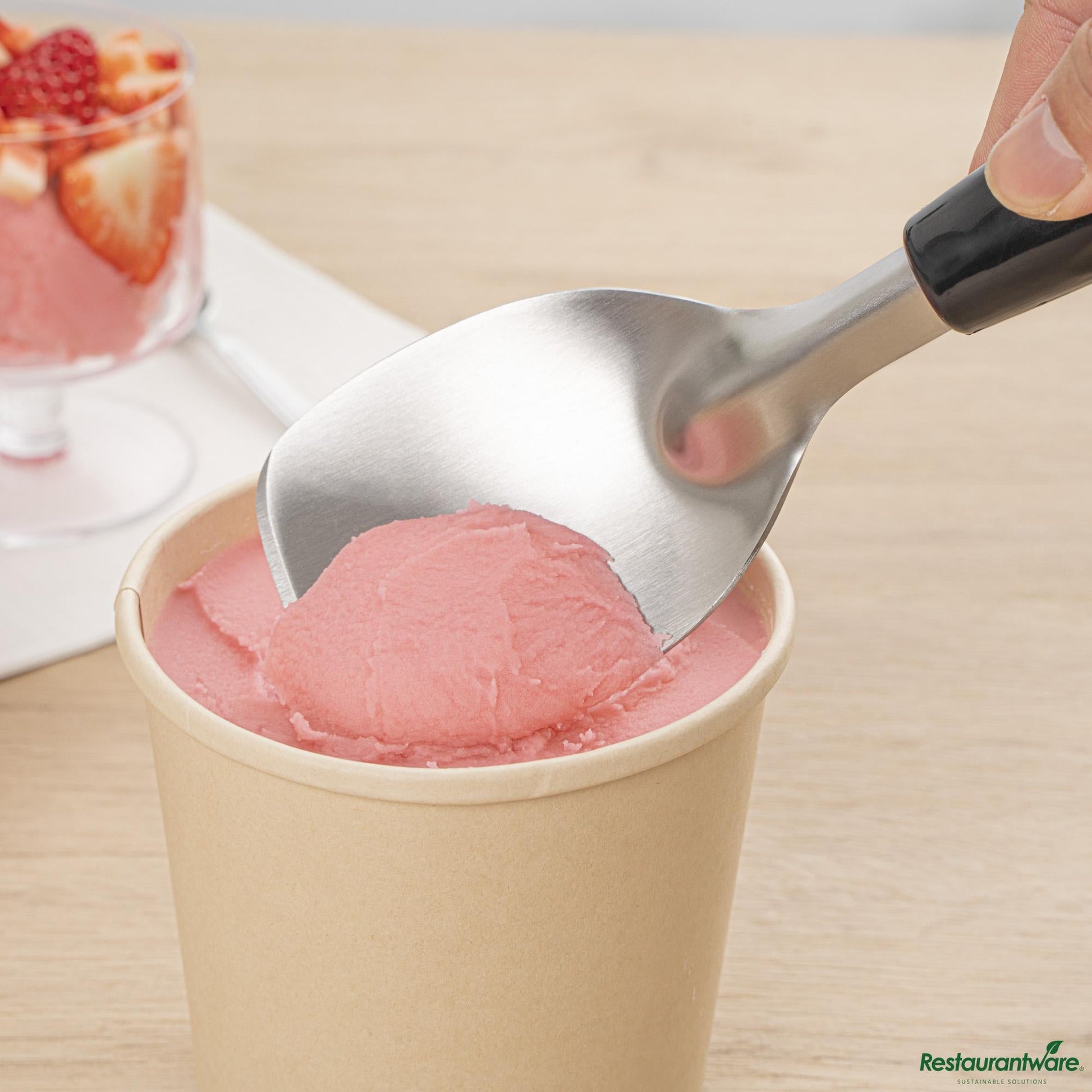 Wholesale Restaurantware Stainless Steel Ice Cream Spade - with Black Handle - 9.3"×2.8"×1.2"- Bulk