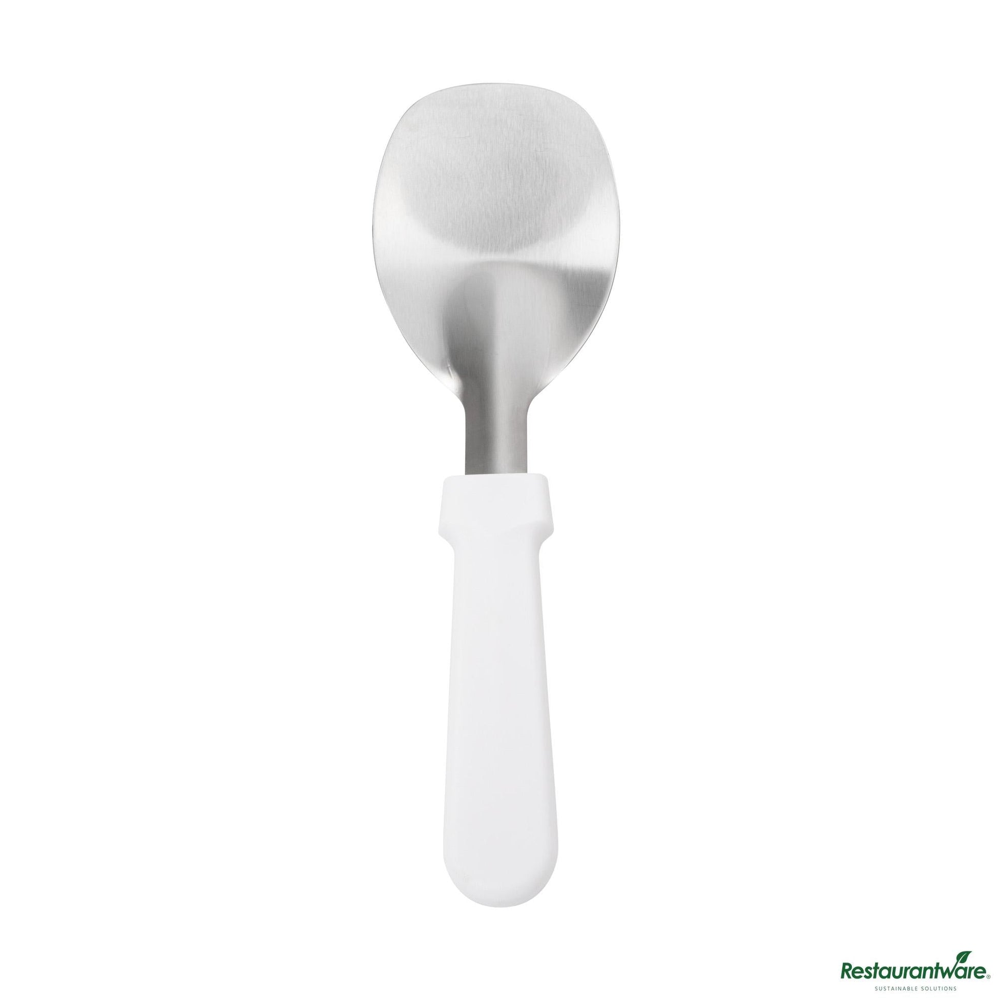 Wholesale Restaurantware Stainless Steel Ice Cream Spade - with White Handle - 9.8"×3"×1.2"- Bulk