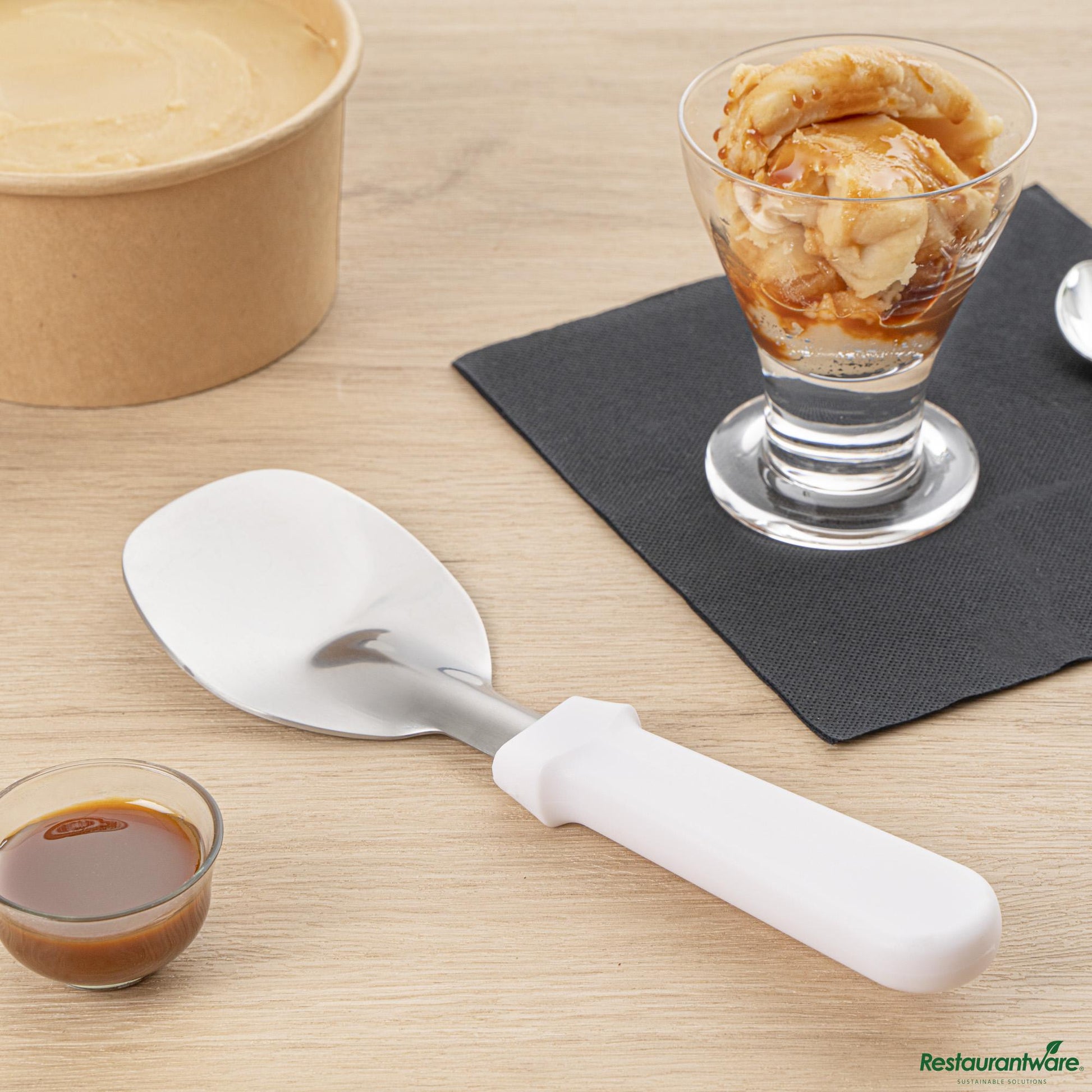 Wholesale Restaurantware Stainless Steel Ice Cream Spade - with White Handle - 9.8"×3"×1.2"- Bulk