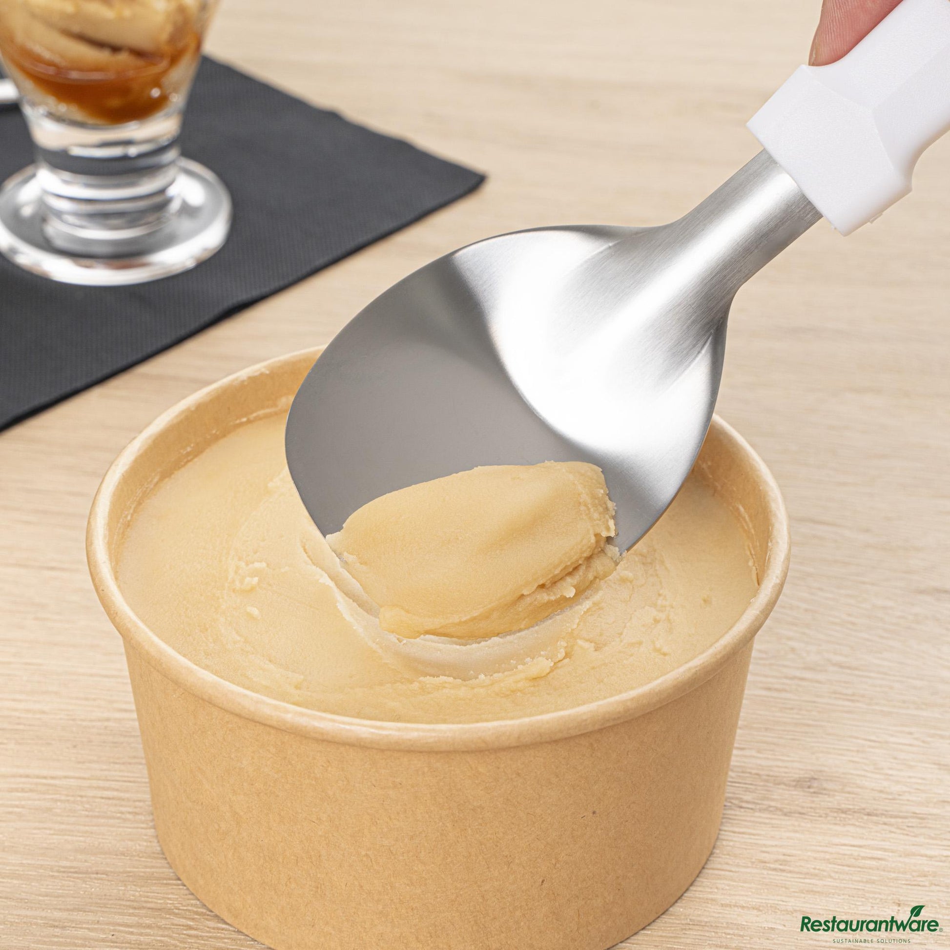 Wholesale Restaurantware Stainless Steel Ice Cream Spade - with White Handle - 9.8"×3"×1.2"- Bulk