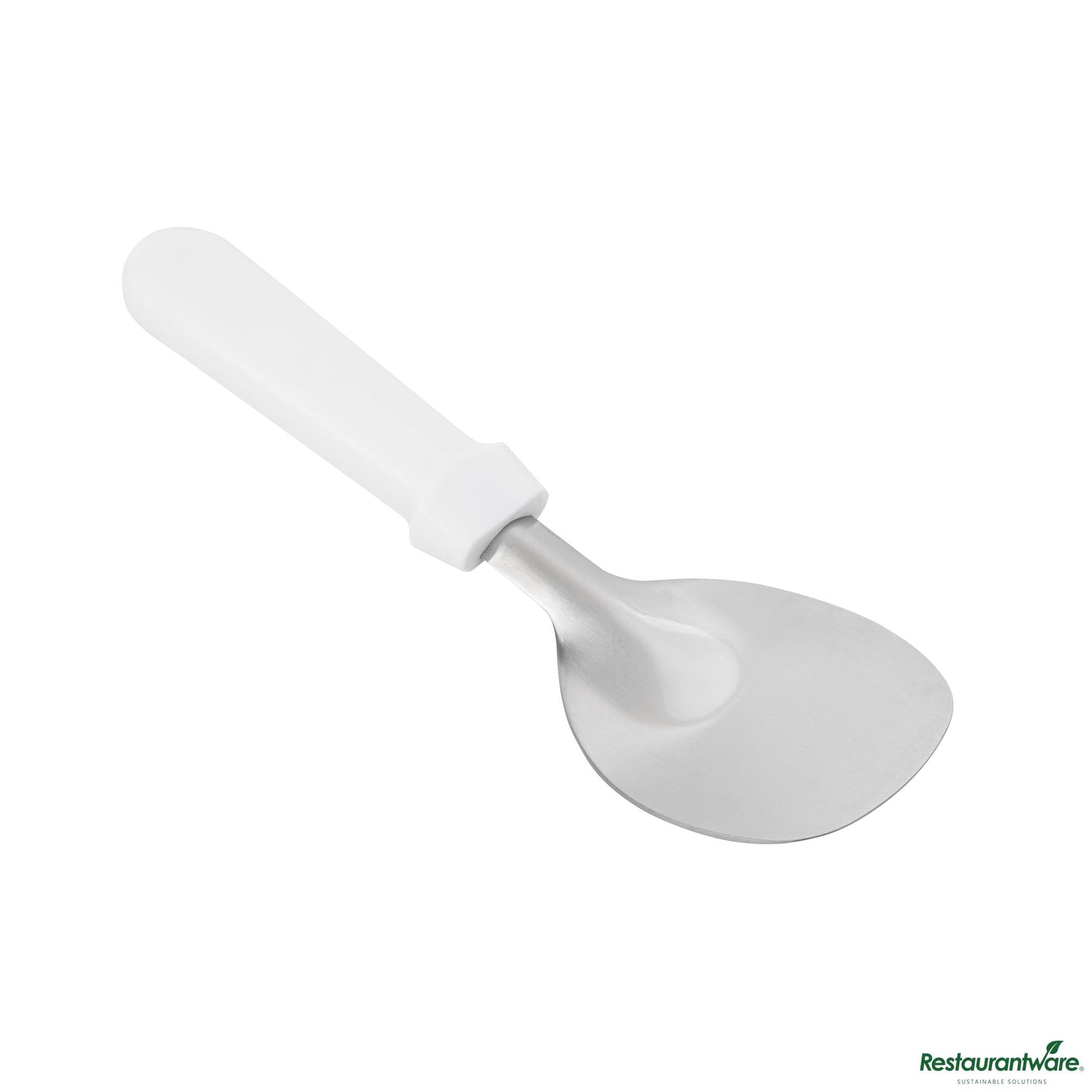 Wholesale Restaurantware Stainless Steel Ice Cream Spade - with White Handle - 9.8"×3"×1.2"- Bulk