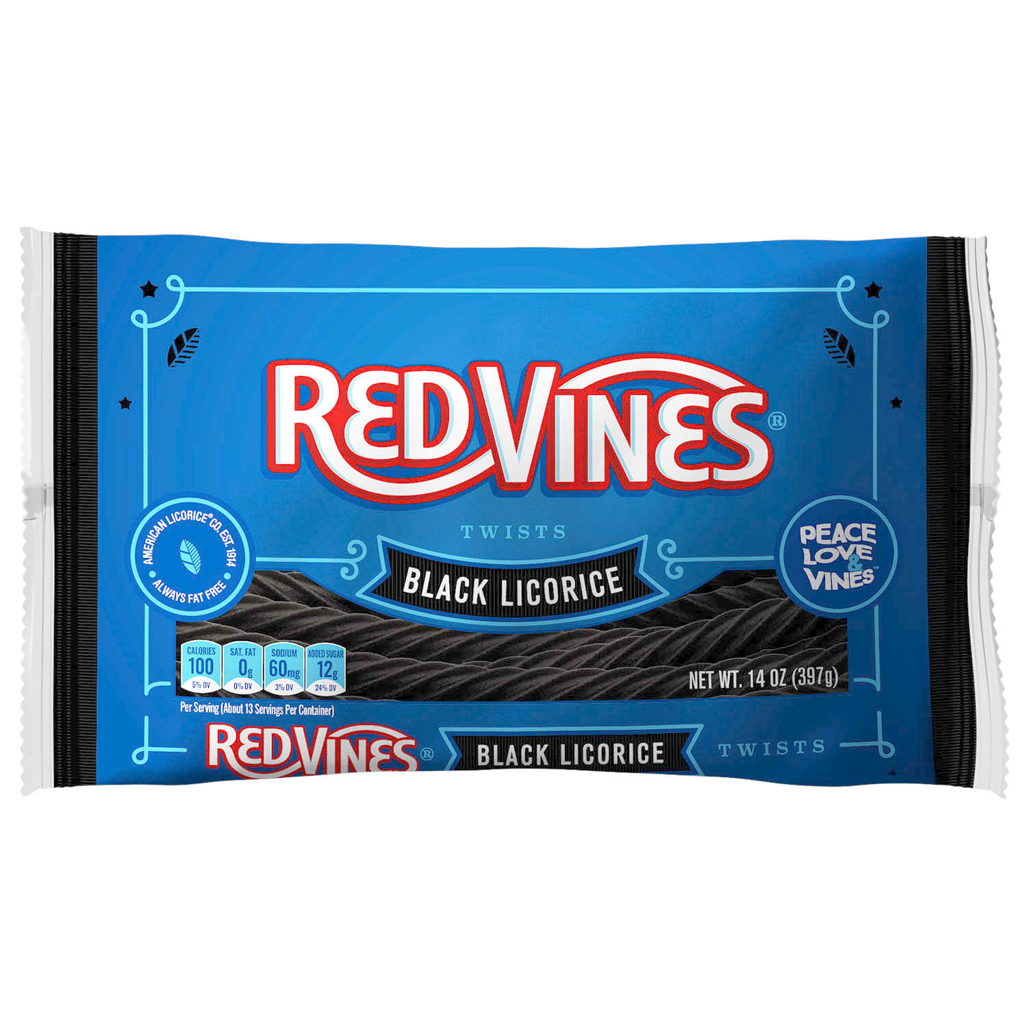 Wholesale Red Vines Chewy Black Licorice Twists, Laydown Bag 14 Oz- Bulk