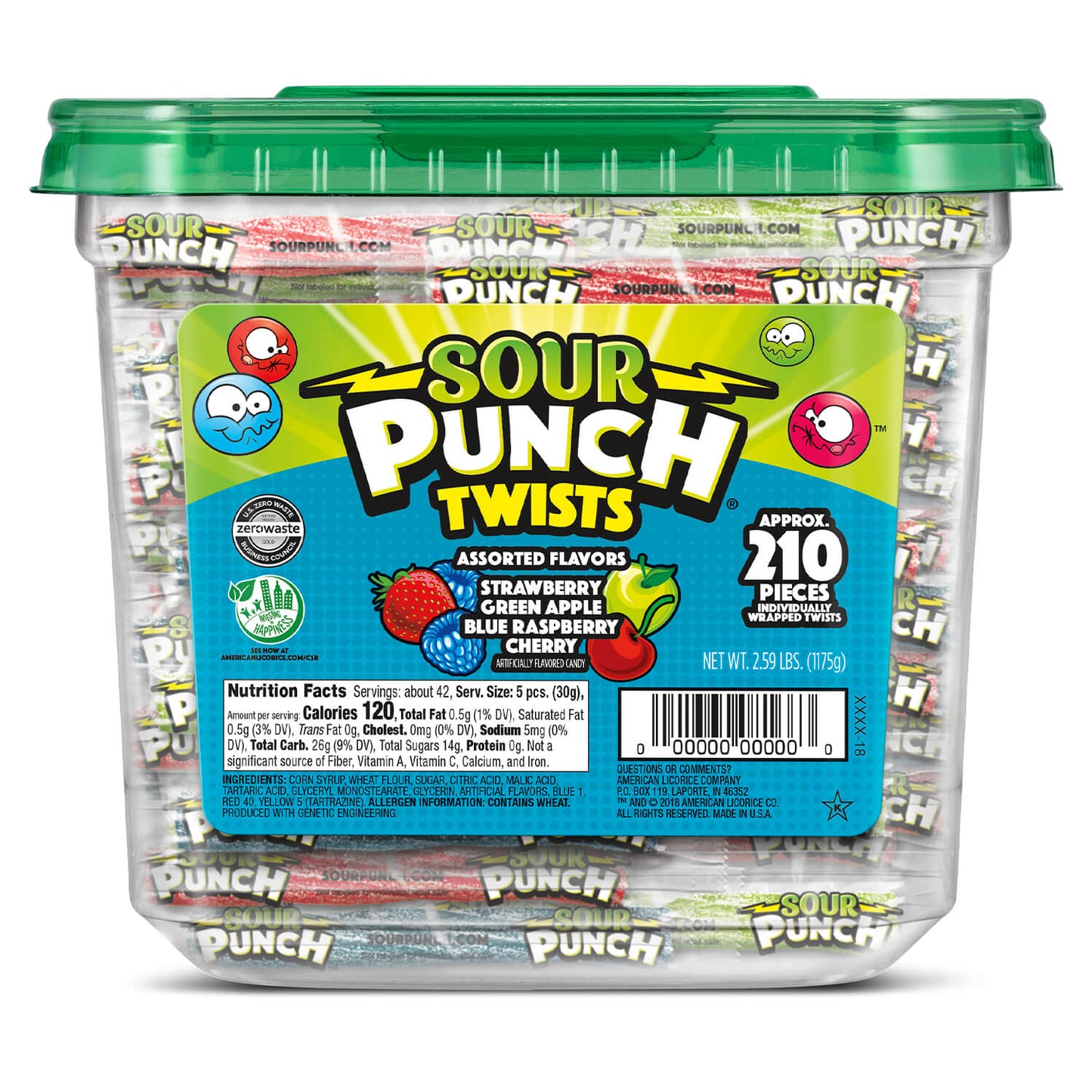 Wholesale Sour Punch 3 Individually Wrapped Assorted Twists 2.59 Lbs- Bulk