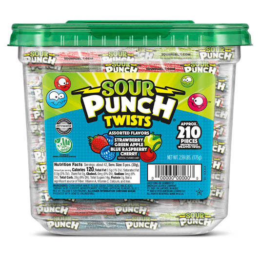 Wholesale Sour Punch 3 Individually Wrapped Assorted Twists 2.59 Lbs- Bulk
