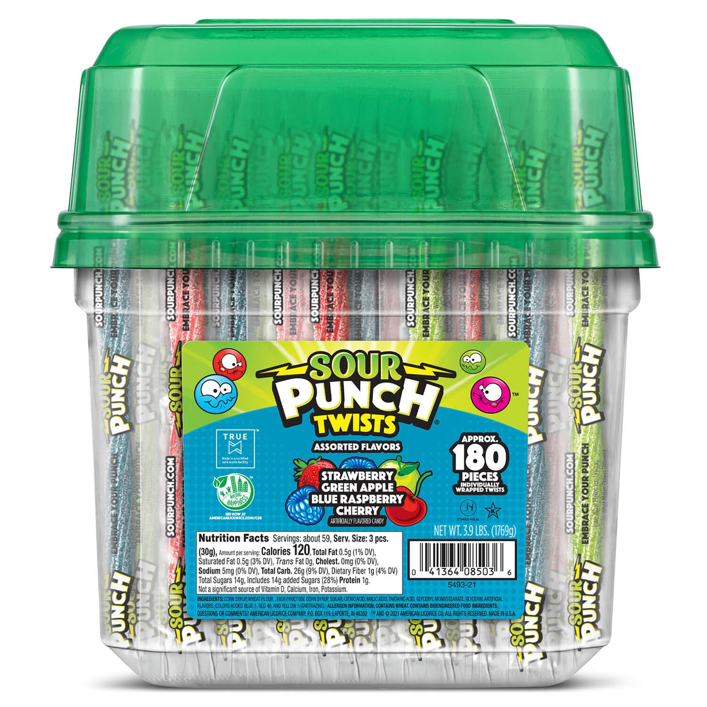 Wholesale Sour Punch 6 Individually Wrapped Assorted Candy Twists 3.90 lb Jar- Bulk