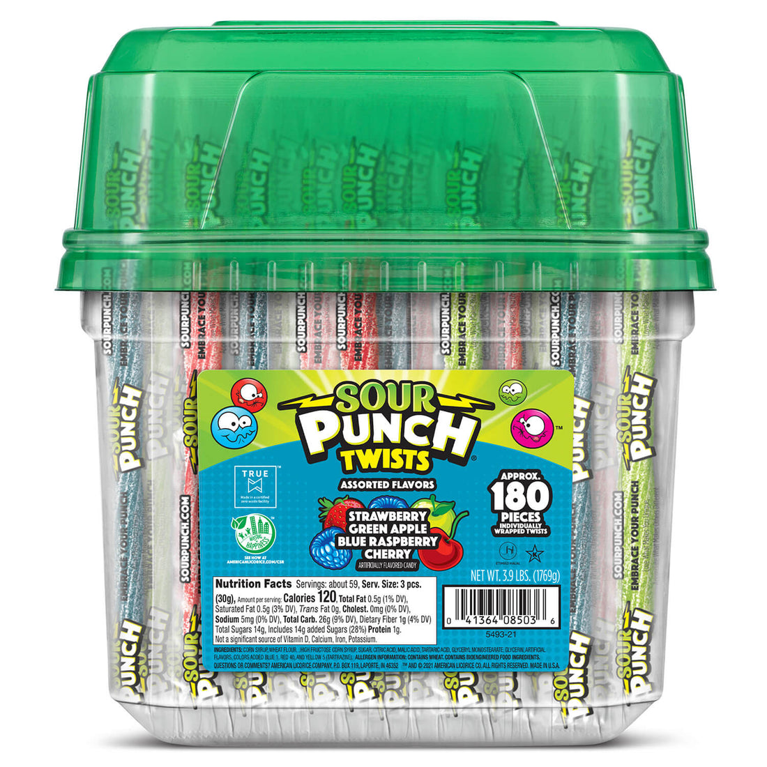 Wholesale Sour Punch 6 Individually Wrapped Assorted Candy Twists Jar 3.90 Lb- Bulk