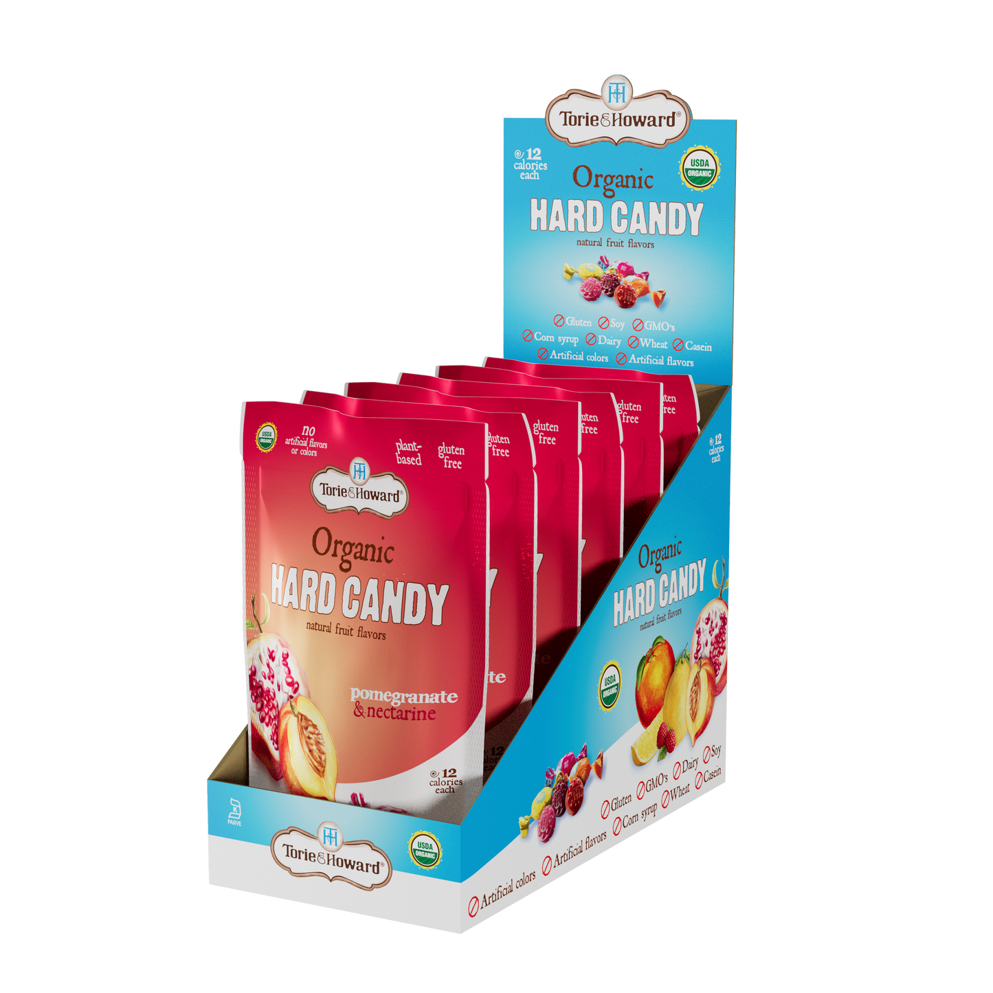 Wholesale Torie & Howard Pomegranate & Nectarine Organic Hard Candy 3.5Oz Stand Up Bags- Bulk