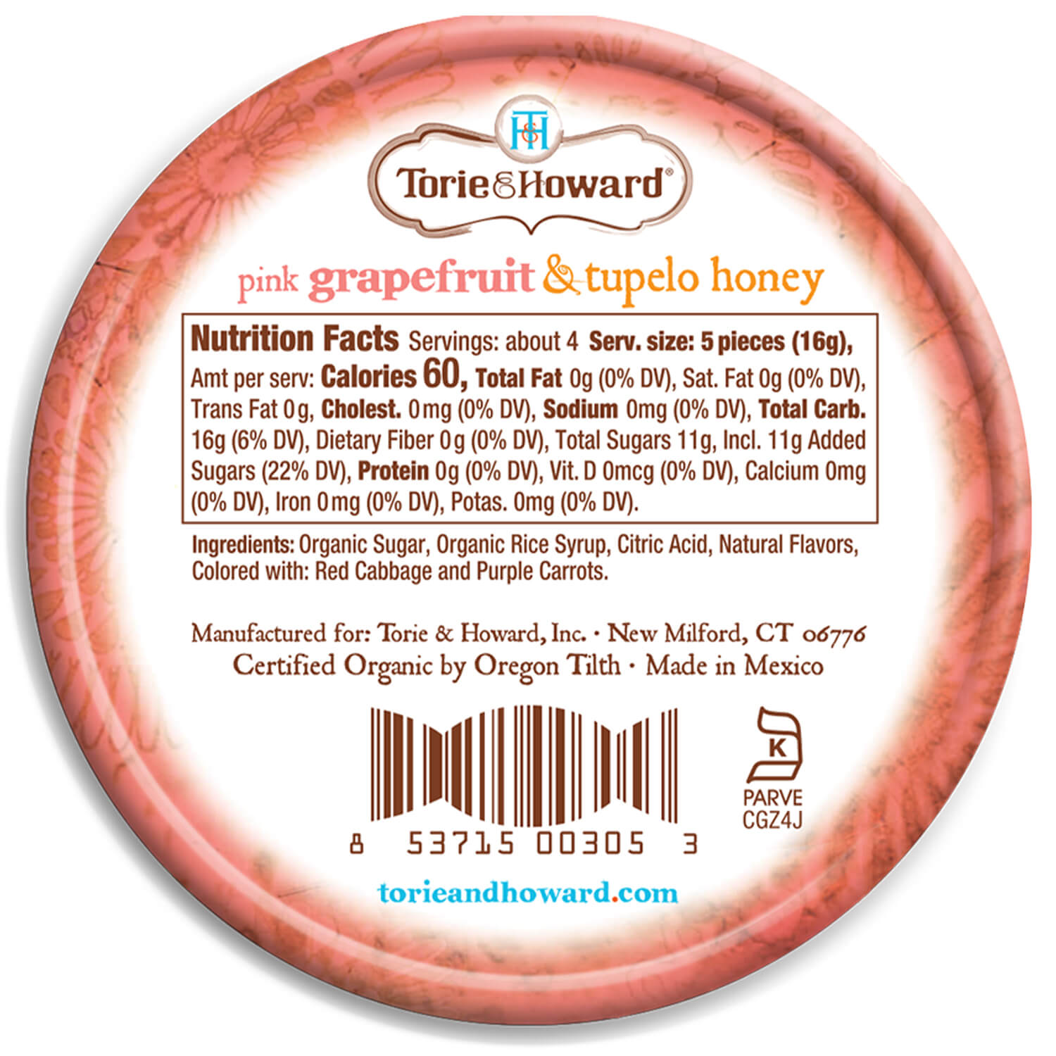 Wholesale Torie & Howard Grapefruit and Tupelo Honey Organic Hard Candy Tins 2oz Tins- Bulk