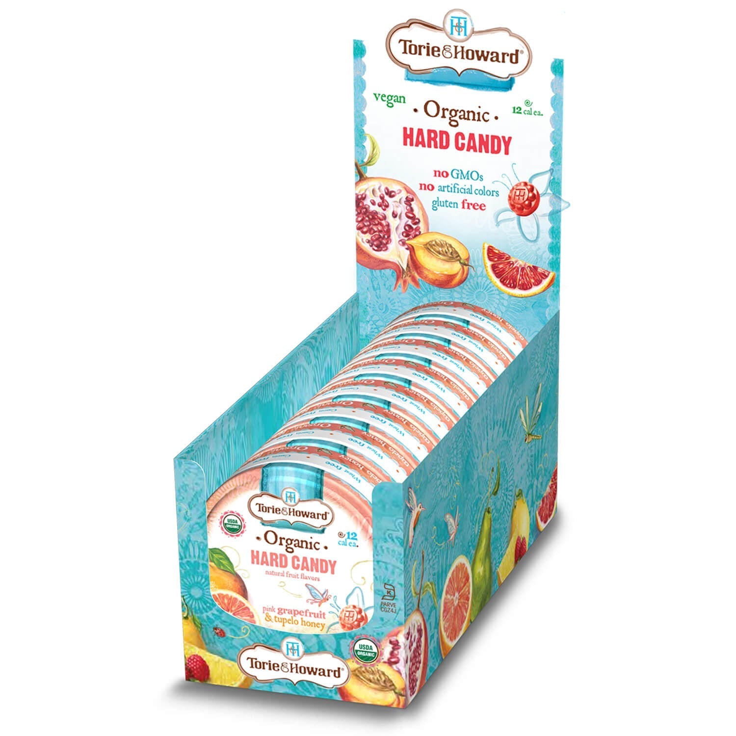 Wholesale Torie & Howard Grapefruit and Tupelo Honey Organic Hard Candy 2oz Tins (8ct Box)- Bulk